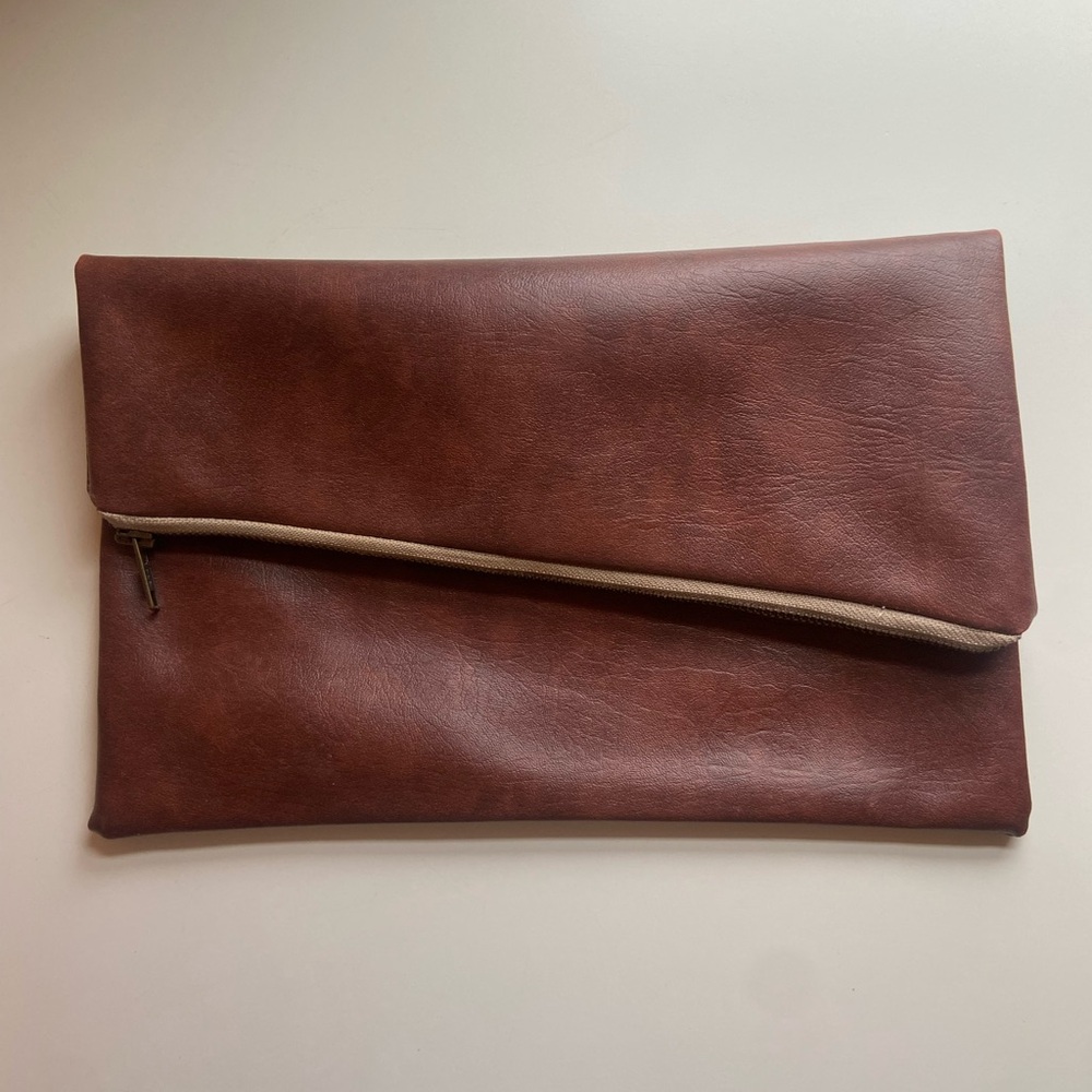 Clutch 🤎 Envelop Zip Bag Faux Leather Brown